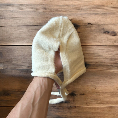 Lovely Y2k Japanese knitted beanie bonnet ear flap hat in beige/cream. One Size.