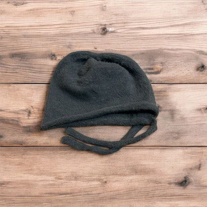 Lovely Y2k Japanese knitted beanie bonnet ear flap hat in dark blue. One Size