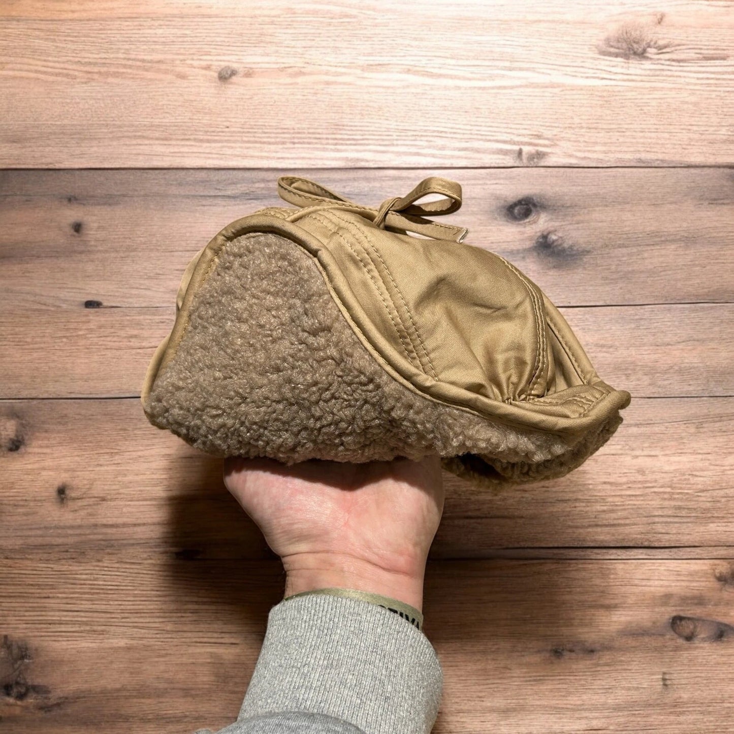 Insane Russian Trapper Korean padded fluffy hat cap in khaki/brown. One size.